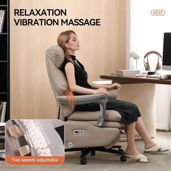 Dual Motor Leather Electric Office Chair with Footrest, Comfortable Reclining Chair with Massage, High Back Ergonomic Desk Chair 5