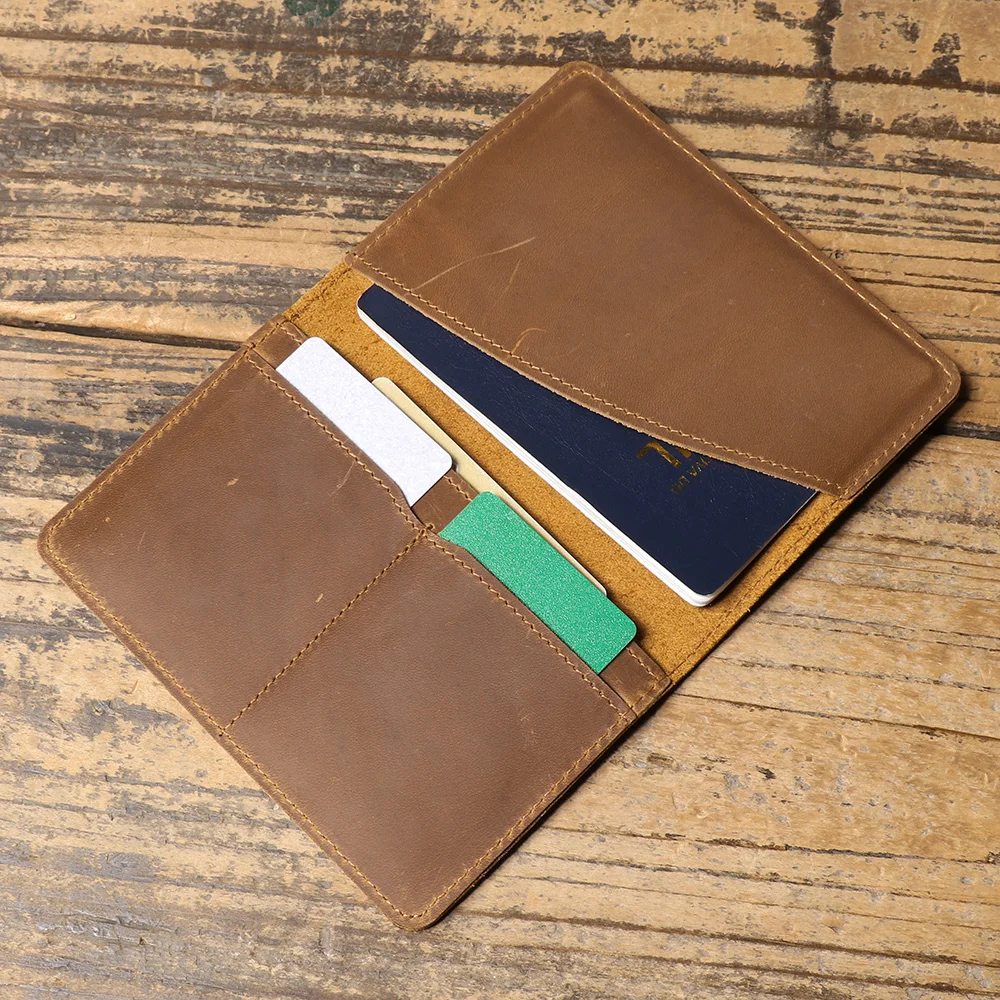 ROOG Men's Cowhide Document Package Crazy Horse Leather Passport Baotou Layer Cattle Pickup Bag Card Holder card holder