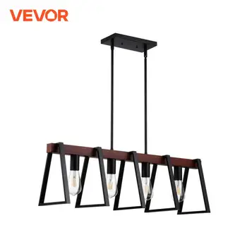 VEVOR 4-Light Kitchen Island Pendant Lights 60W with 2x6'' & 6x12'' Rods Industrial Metal Frame Farmhouse Linear Chandeliers 1