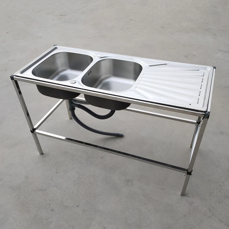 Kitchen Stainless Steel Sink with Bracket Mobile Simple Scullery Washing Vegetables Basin with Platform Integrated Vegetable