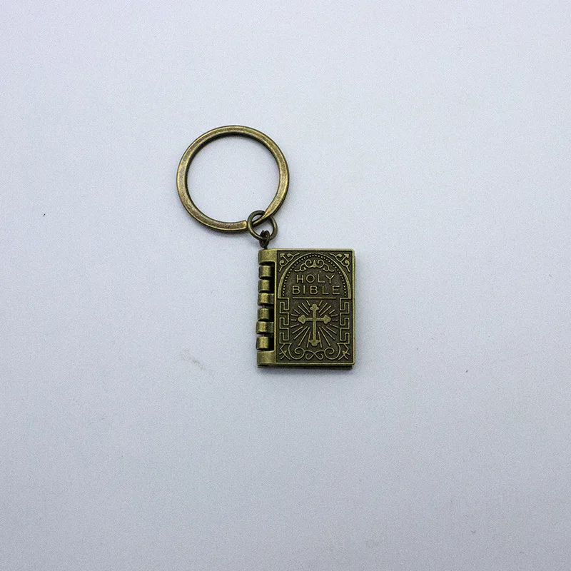 Stylish Gold/Silver Christian Plaque Bible Keychain, Zinc Alloy Rust-Proof Material, Religious Statement Piece