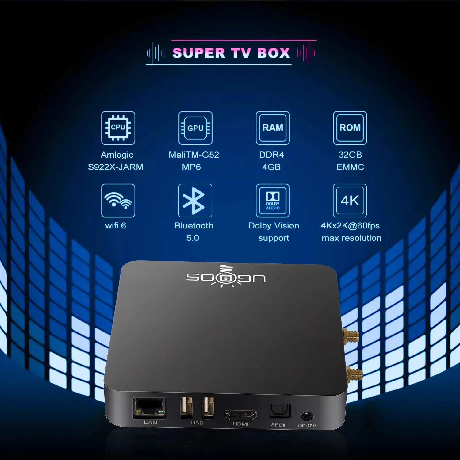 AM6B plus Amlogic S922X-J Android 9 Smart TV Box 4GB DDR4 32GB Wifi 6 1000M BT5.