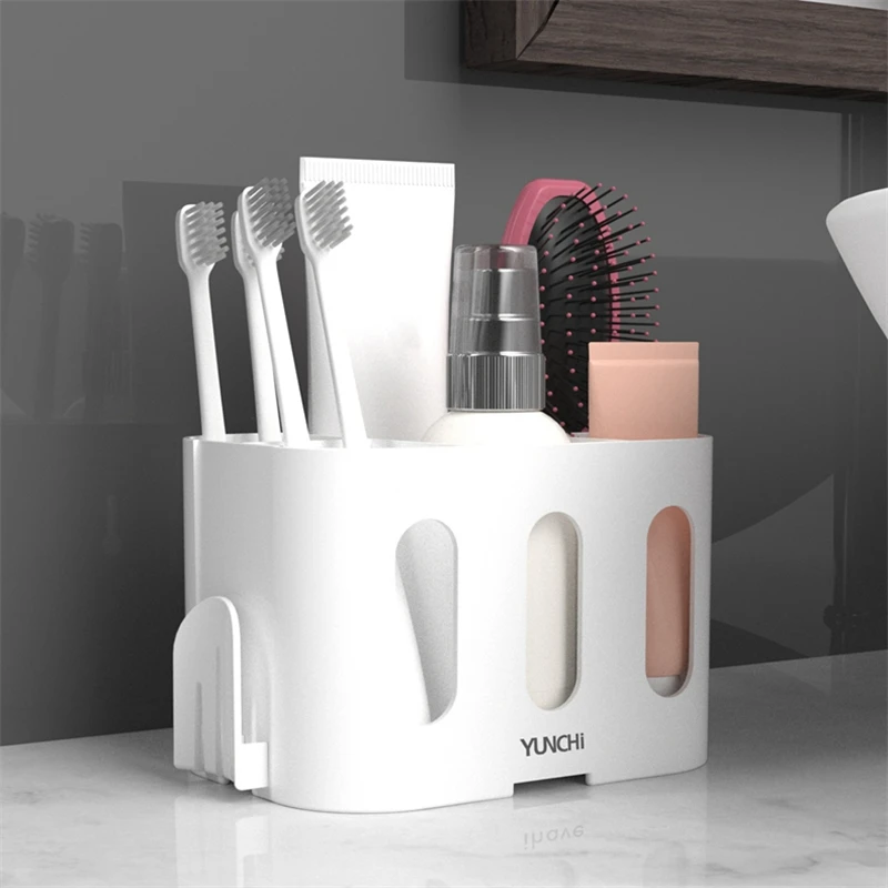 

Large Capacity Toothbrush Holder Toothpaste Cosmetic Use Wall-mounted Tooth Brush Holder Bathroom Storage Organizer