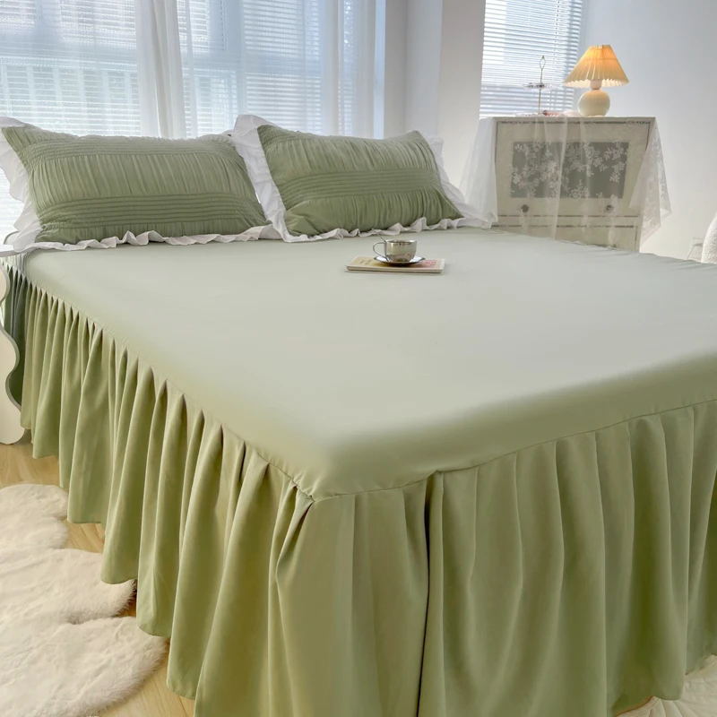 Bed Skirt 1pc Solid Color with Lace All Around All-seasons