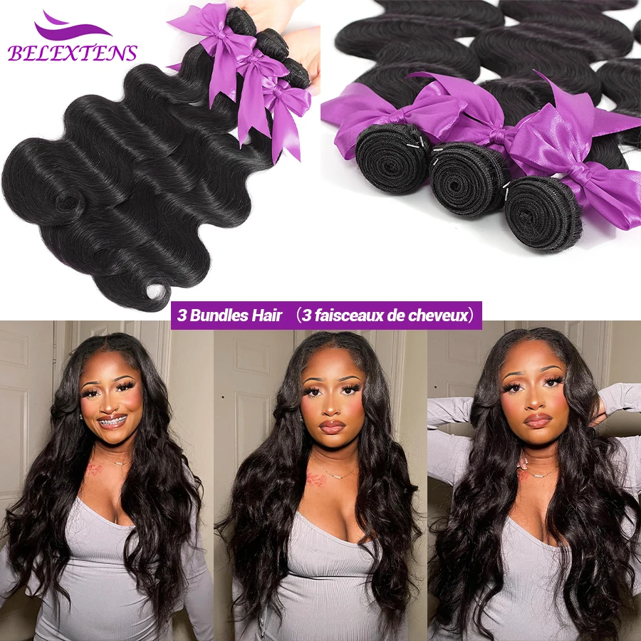 28 30 32 Inch Body Wave Bundles Human Hair Brazilian Raw  display picture 1