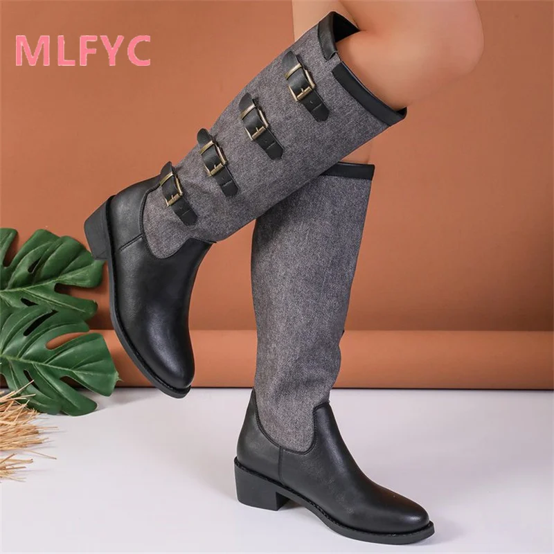 Retro Brown Thick Heel Knight Boots Women's Autumn and Winter New High Barrel Long Boots Round Head Sexy Women's Boots