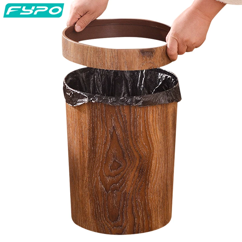 

Retro Creative Wood Grain Trash Can Home Living Room Kitchen Garbage Bin Office Toilet Paper Basket Bathroom Bathroom Supplies
