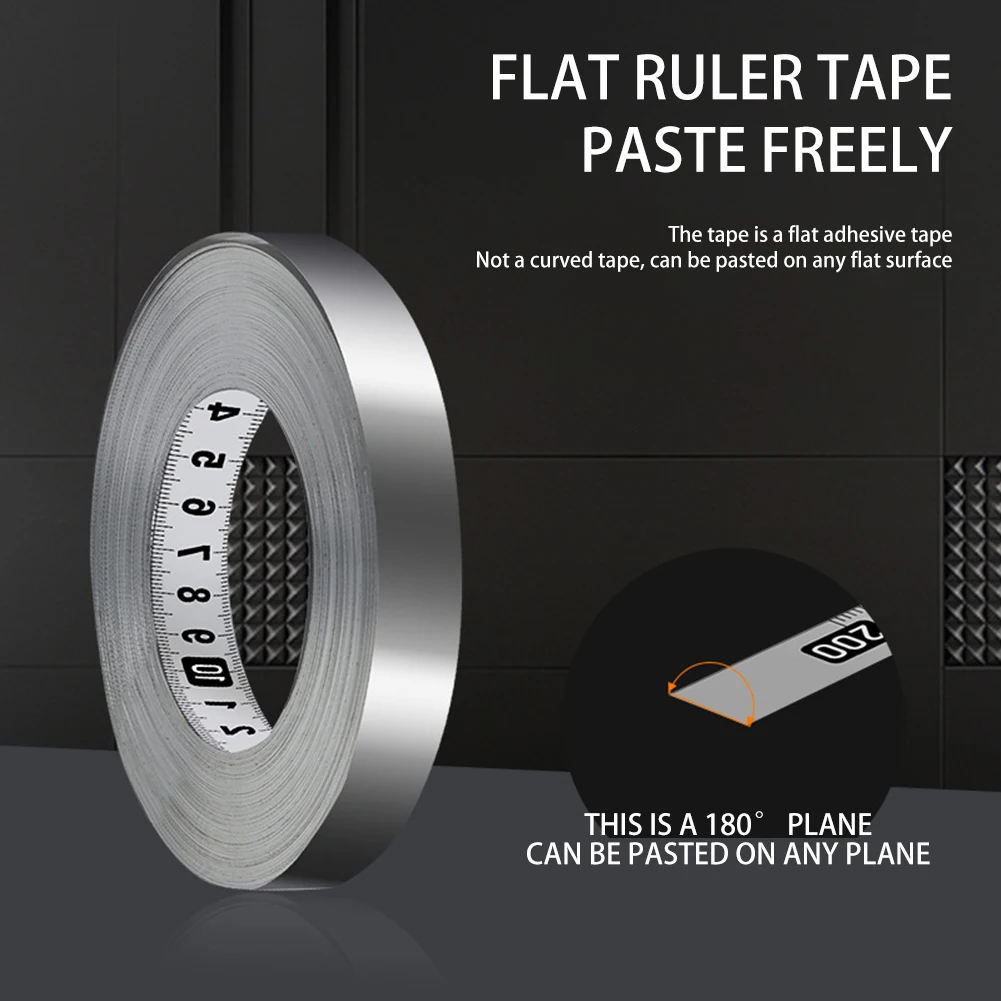 자기 접착 스테인레스 스틸 작업대 눈금자 테이프 데스크 스틸 유연한 스케일 스티커 접착 테이프 측정 DIY 개선 도구