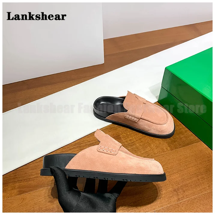 

Women Genuine Leather Muller Slipper Top Quality Thick Sole Casual Bag Head Half Slipper Ladies Casual Flat Muller Loafers