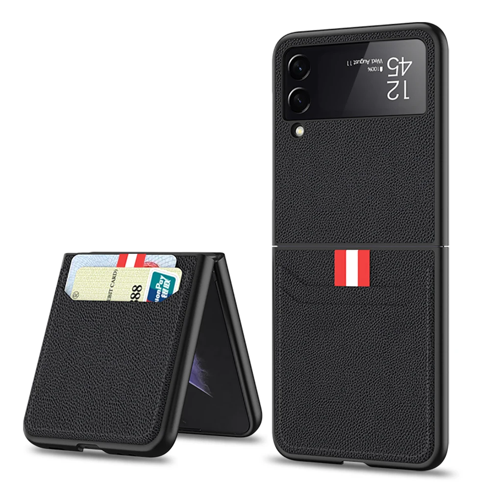 Card Slot Case for Galaxy Z Flip 3 4 Phone Case PU Leather Wallet Card Holder Case for Z Flip 4 Z Flip 3 Back Coque Funda Cover