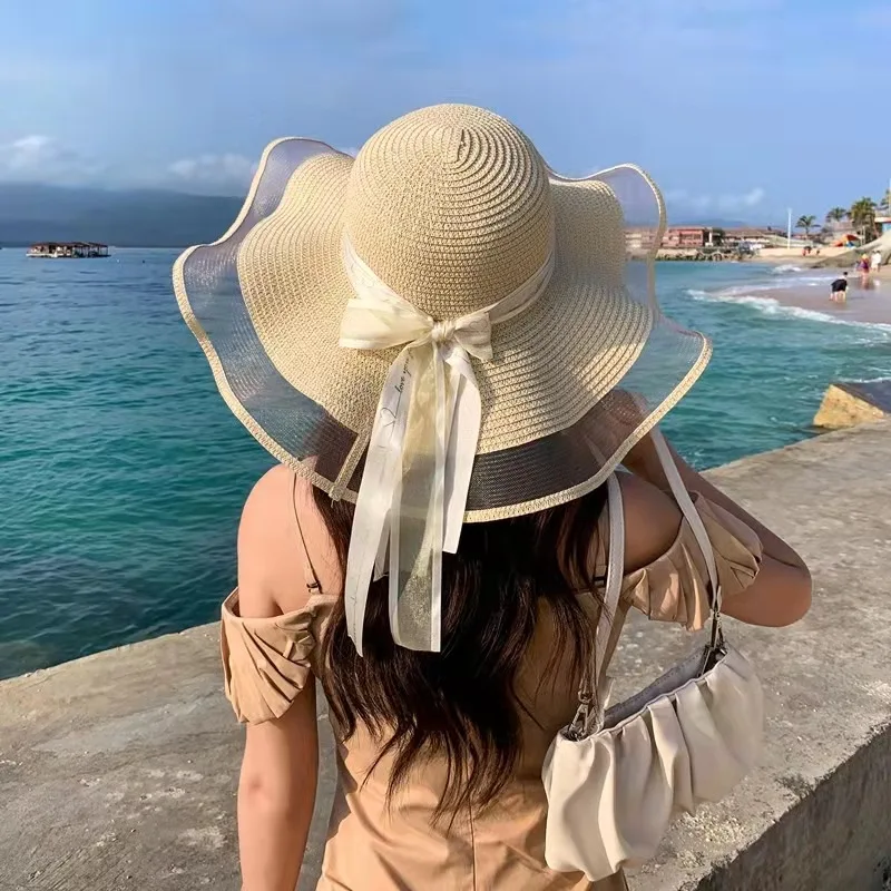 

2022 New Folding Paper Straw Wide Brim Hat Women's Summer Outside Cool Hat Seaside Beach Hat Tide Summer Butterfly Party Hat