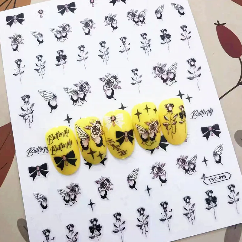 

Newest Cute Butterflies Rose Design 3D Self Adhesive Decal Slider DIY Decoration Tips Nail Sticker TSC 019