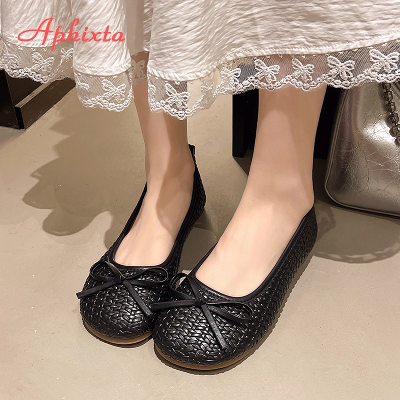 Aphixta Flat with Women Loafers Weave Design Flats Slip On  Casual Shoes for Woman Comfortable Footwear Ladies Shoes