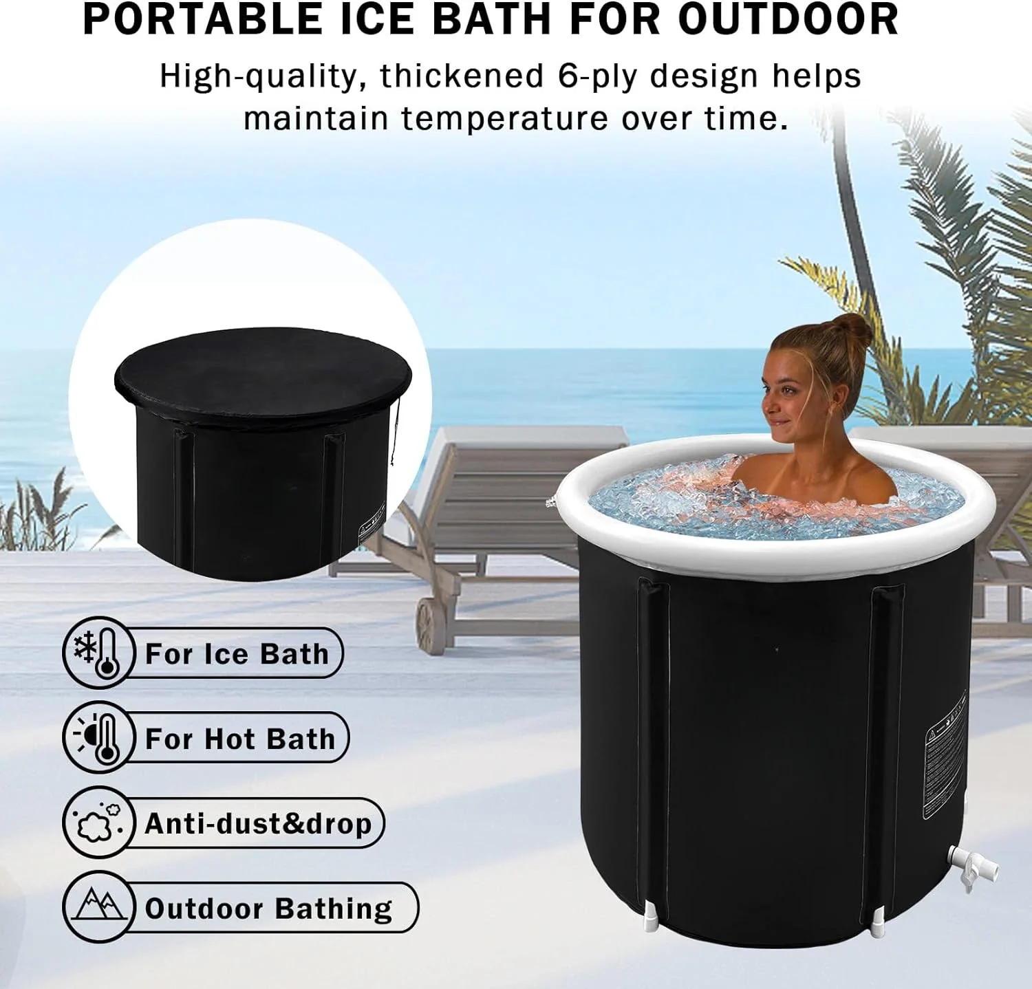 Portable Ice Bath Tub, Foldable Bathtub for Adult Inflatable Outdoor Cold Plunge Tub Freestanding Bathtub Hot Tub Spa Tub 3