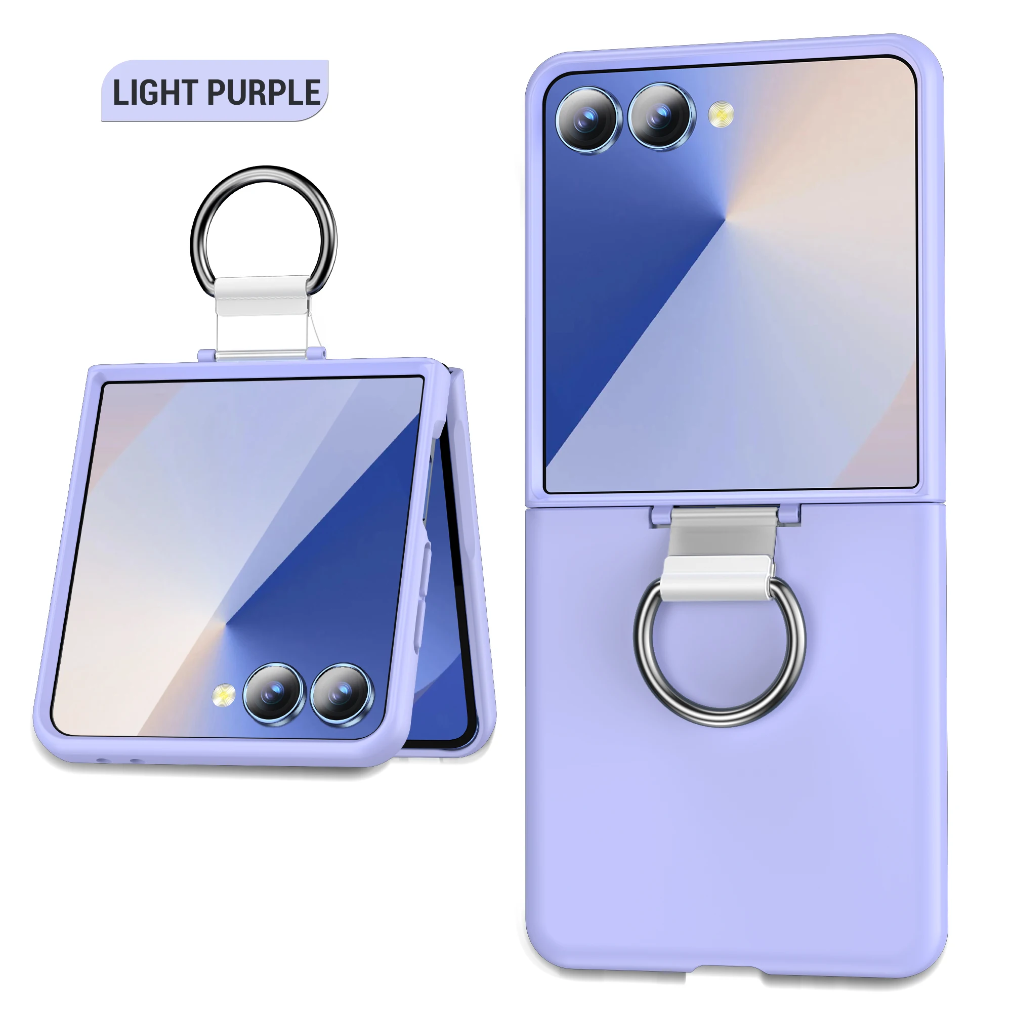 Luxury Matte Grip Ring Case with Finger Buckle - Solid Color Shockproof PC Cover