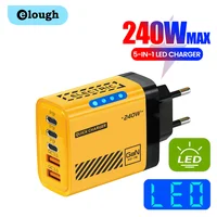 240 Вт, 5 портов, 2 USB, 3 типа C, быстрая зарядка, светодиодное зарядное устройство для мобильного телефона для Xiaomi Huawei Iphone, Samsung, адаптер зарядного устройства USB C