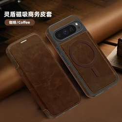 Leather Flip Cover with Card Slot & Magnetic Closure - Soft Shell Protective Phone Case - Pixel10 Pro XL (Coffee colored)