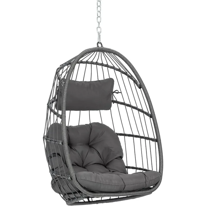 

Hanging Egg Chair Outdoor Without Stand Indoor, Aluminum Foldable Swing Egg Chairs - Wicker Rattan Hammock Egg Porch Swing