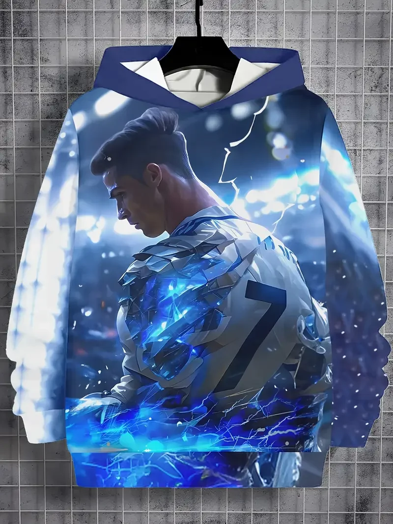 스포츠 축구 티셔츠 남성 아동 선물용 상의 축구 R-호날두 캐주얼 남자아이 CR7 티셔츠 가을 겨울 스웨트셔츠 풀오버 후드티