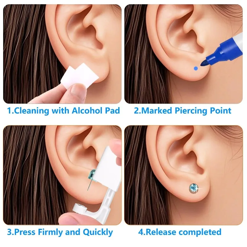 4MM 2PCS Disposable Sterile Ear Piercing Kit Cartilage Tragus Helix Piercing Gun No Pain Piercer Tool Machine Set Stud Jewelry
