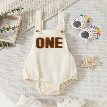 Summer Baby Boy 1st Birthday Outfit Sleeveless Backless 1 Year Old Overalls Cake Smash Romper for First Birthday