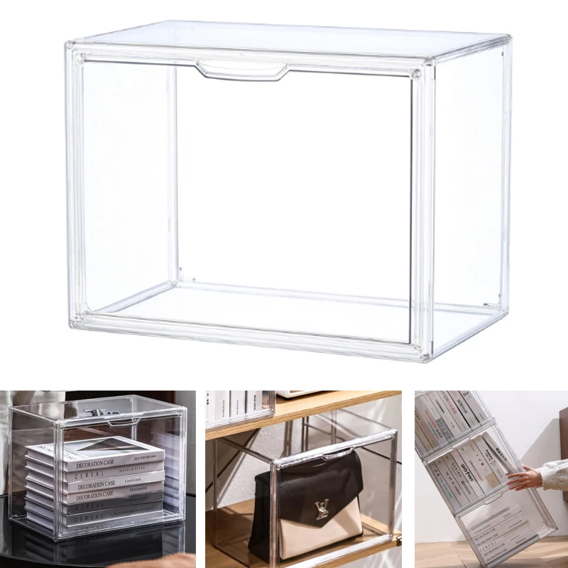 

Storage Organizer Desktop Book Storage Box Transparent Plastic Organizing Box Dustproof with Lid Stackable Book Display Case