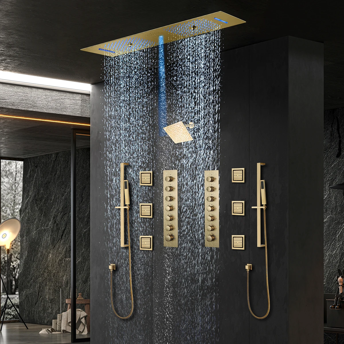 ชุดฝักบัวอาบน้ำคู่ขนาดใหญ่หรูหรา M Boenn สำหรับโรงแรม สปา หัวฝักบัวอาบน้ำในห้องน้ำ ให้ประสบการณ์การอาบน้ำที่น่าหลงใหล พร้อมระบบผสมอุณหภูมิ 1