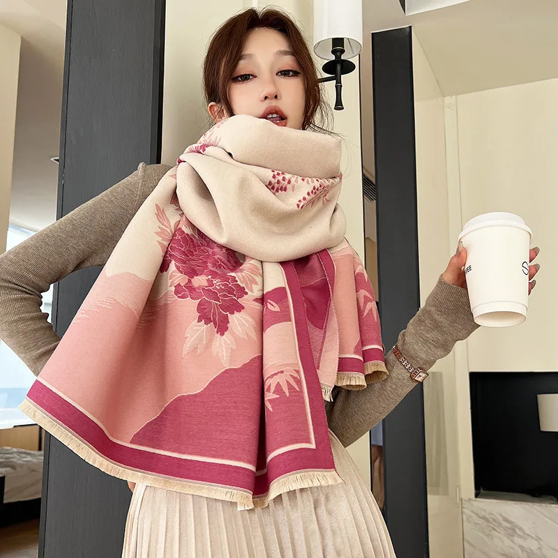 Printed New Fashion Cashmere Scarf Women Air Conditioning Shawl Bib Thickened Double-sided Pashmina