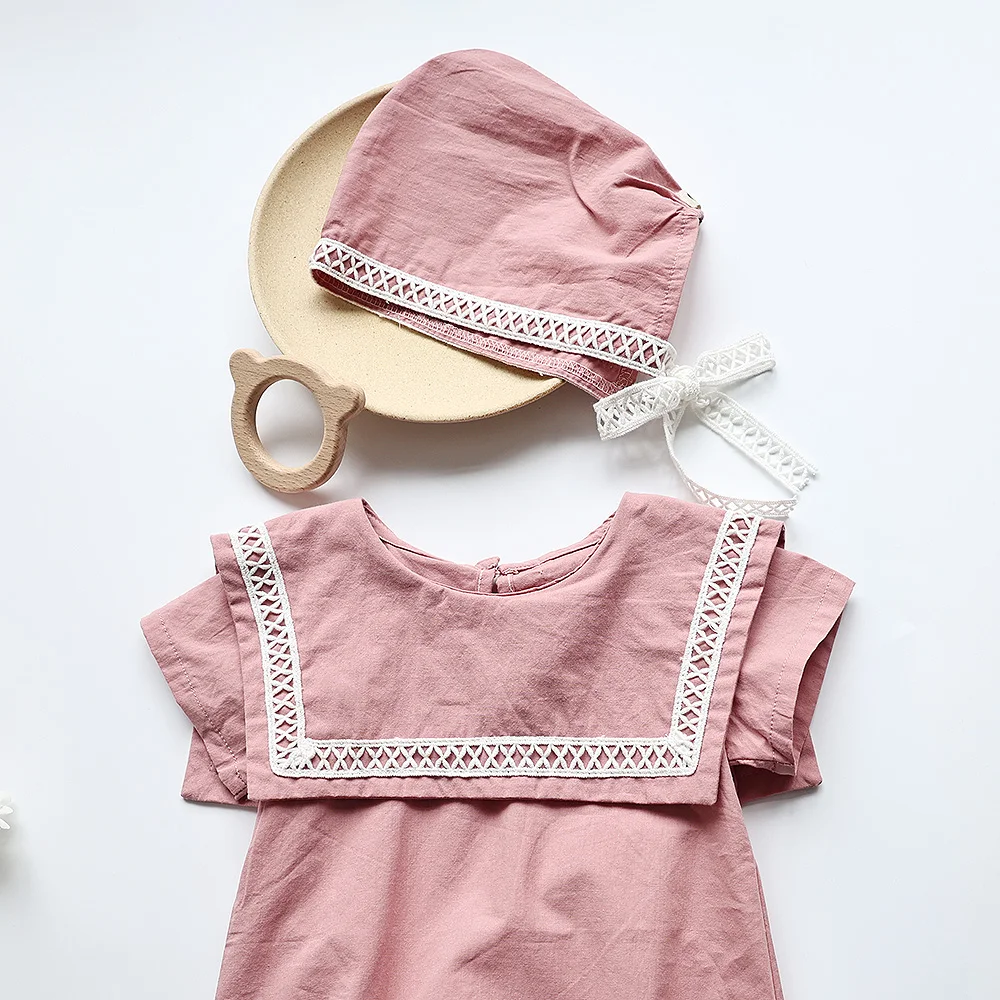 Breathable Lace Baby Bodysuit with Hat for Summer