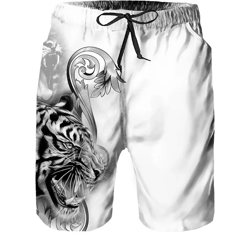 2024 Summer New Men Beach Shorts Casual Cool Animal 3d Print Tiger Short Pants Running Trunks Breathable Men Pockets Swimwear 3
