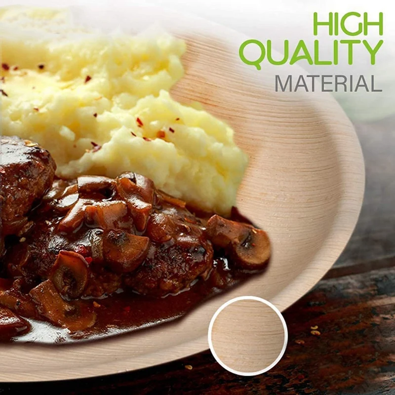 Compostable, Biodegradable, Disposable Palm Leaf Plates Sturdy, Microwave & Oven Safe (40, 8 Inch Round Plates)