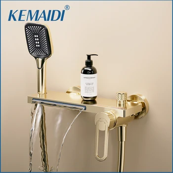 KEMAIDI ก๊อกน้ำอ่างอาบน้ำก๊อกผสมมือจับเดี่ยวพร้อมแท่นฝักบัวมือ น้ำตก อ่างอาบน้ำติดผนัง อ่างเติม 1