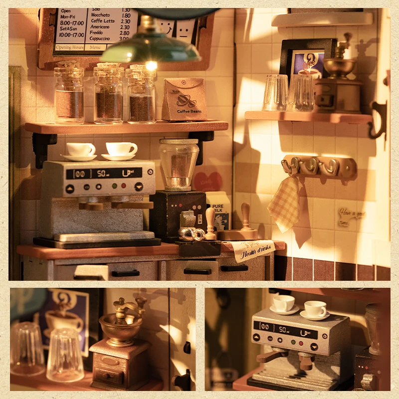 Robotime Rolife No.17 Café Miniature House Kit for Kids Adults DIY Dollhouse  3D Wooden Assembly Building Toys Home Decoration 5