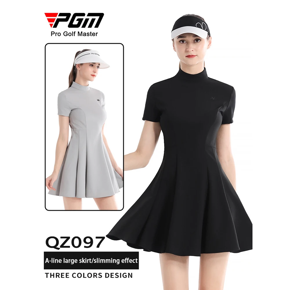 PGM Tennis Golf Dress with Legging Women's Tennis Training Running Fitness Badminton Short Sleeved Slim Waist Thin A-line Dress