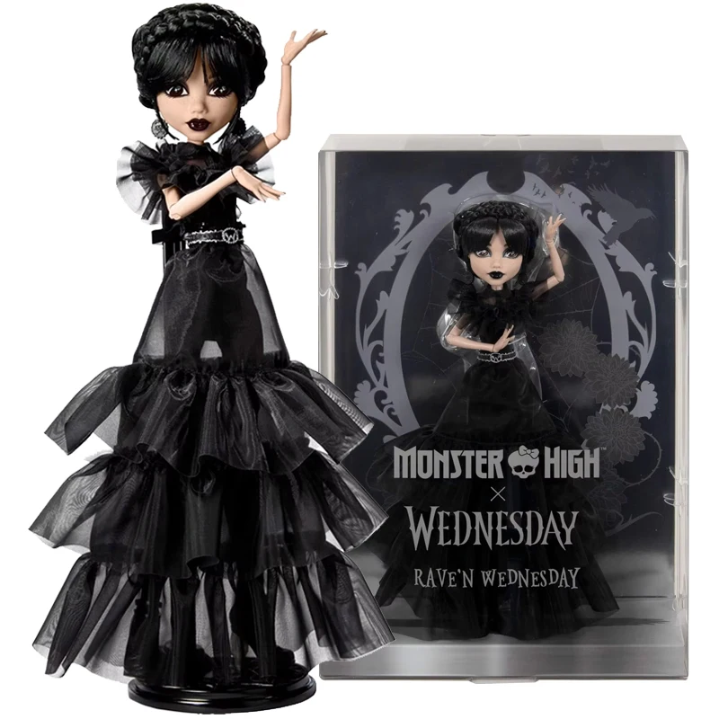 Original Mattel Monster High Rave’N Wednesday Doll Black Gothic Gown Dance Scene Premium Girls ...