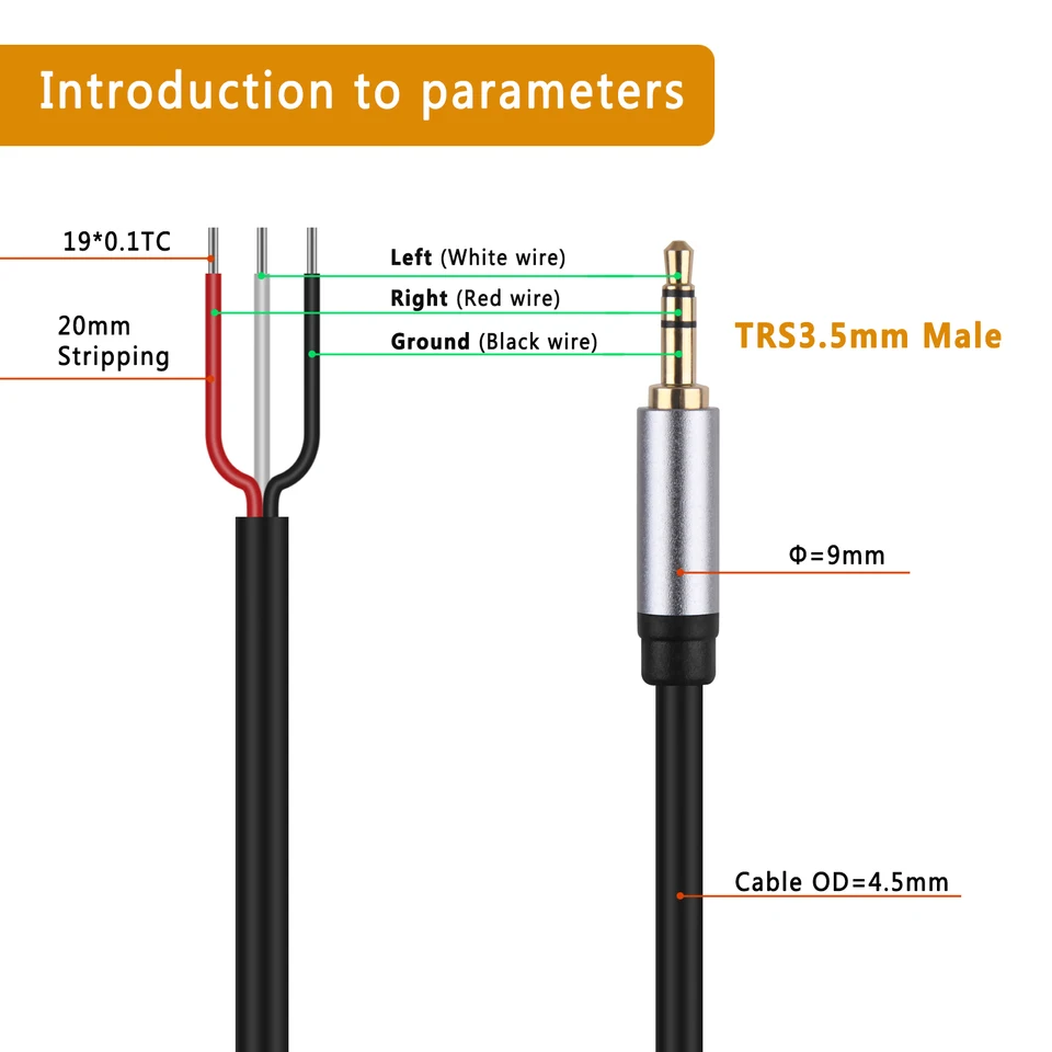 5 Cavi Audio Mono 3,5mm Maschio-maschio - 20 Piedi (6 Metri), Connettori TS, Neri, Parts Paradise