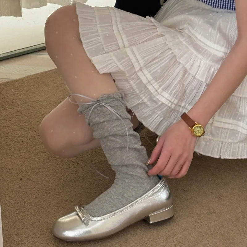 Cute Lolita Bow Socks JK Japanese Bandage Bowknot Kawaii Sock Women Sweet Girls Cotton Long Socks