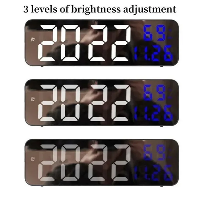 Wall Clock Led Wall Clock Large Screen Digital Mirror Adjustable Brightness Temp Humidity Date Display Alarm Clocks For Home Living Room