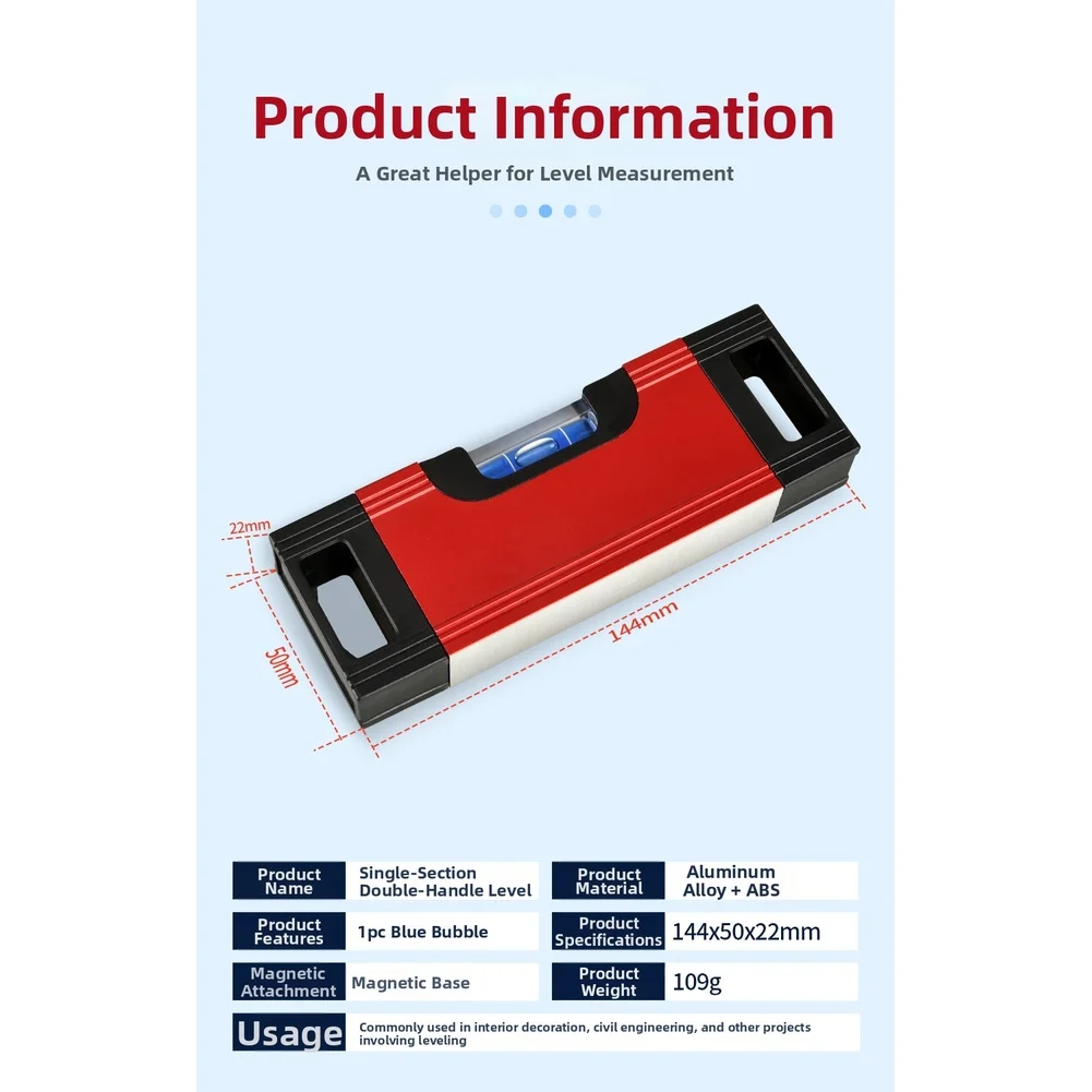 미니 자기 레벨 도구용 레벨 눈금자 알루미늄 합금 목공용 가정 개조 측정기 예비 부품