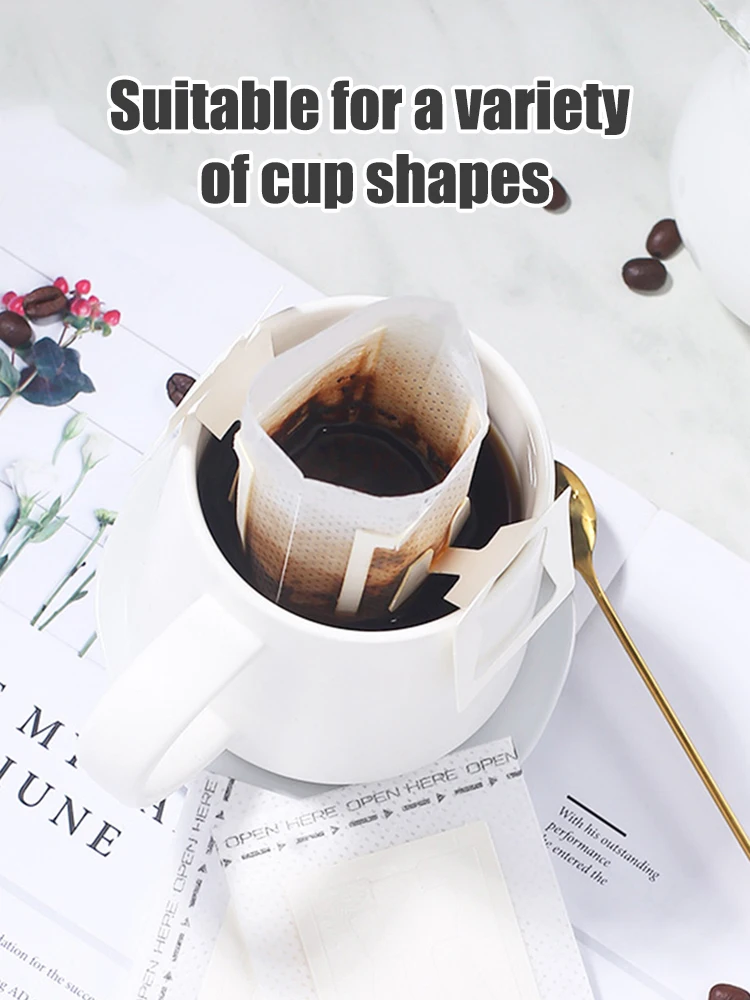 Description Picture 3 of item50PCS Portable Non-woven Coffee Filter Bag Hanging Ear Side Drip Coffee Bag Disposable Hand-made Paper Kitchenware