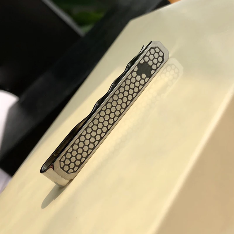 PJS Cuff Links MB Tie Clip HBlack hexagonal pattern 1:1 High Quality Black Man Shirt Cufflinks Classic Buttons With Box Set