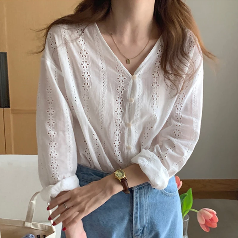 

Japanese Style Sweet Preppy Feminine Women Chic Long Sleeves Tops Single Breasted Button Lace Shirts Cute Girls 2024 Summer