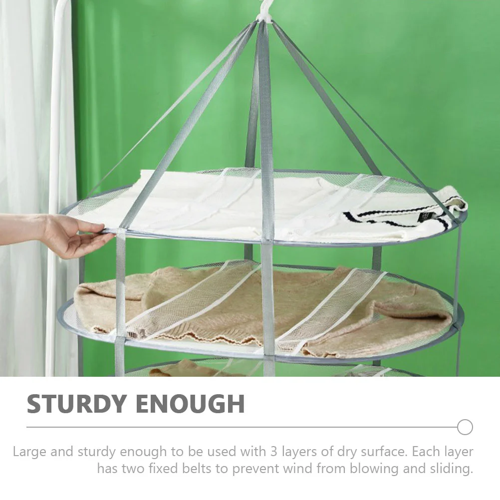 Hanging Sweater Dryer Three Tier Drying Rack Foldable Clothes Durable 3-Layer Holder 2