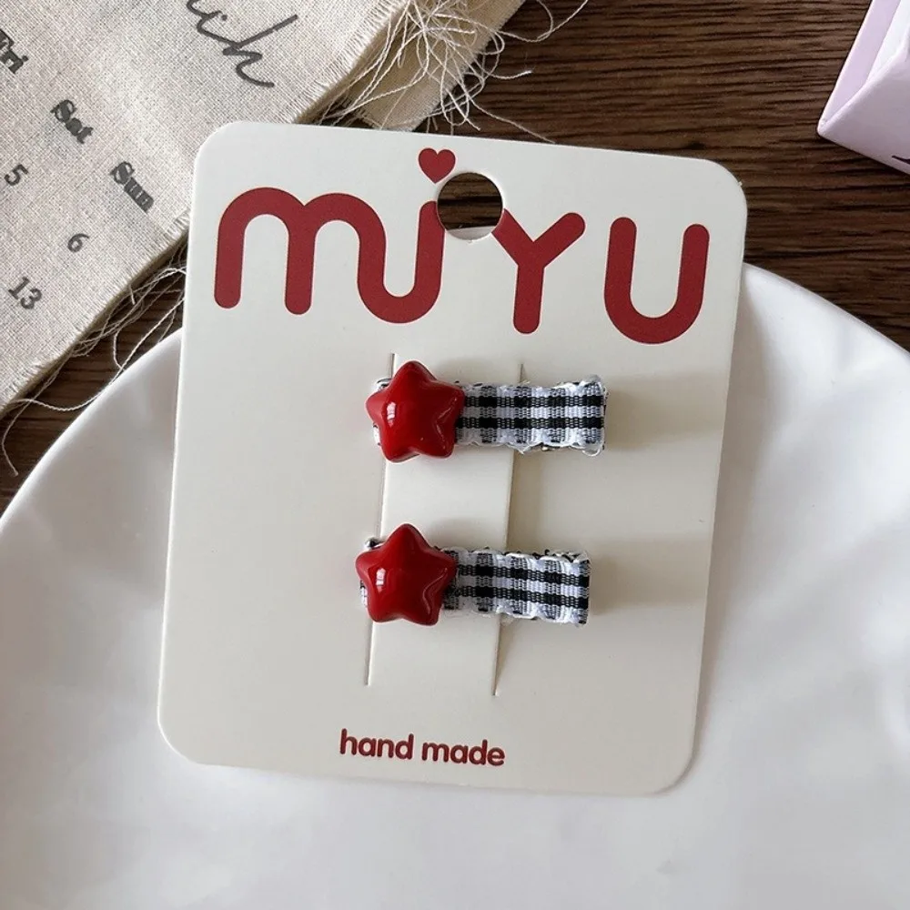 2pcs Headwear Black White Plaid Hair Clips Strawberry Cherry Embroidery Cute Sweet Hairpin BB Clip for Children