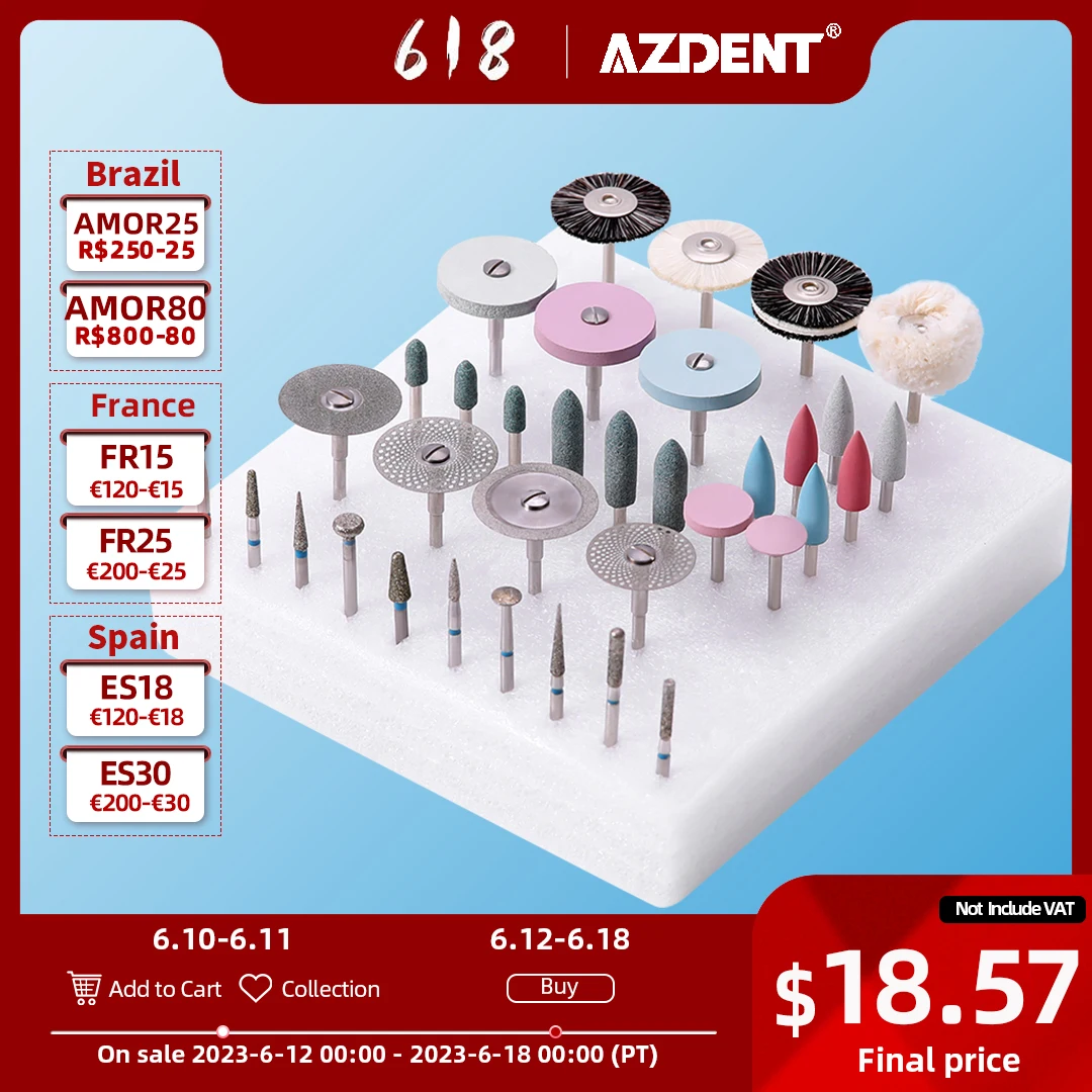 1Box(Total 35Pcs/Box) Azdent Dental Lab Polishing Kit Ceramic Porcelain