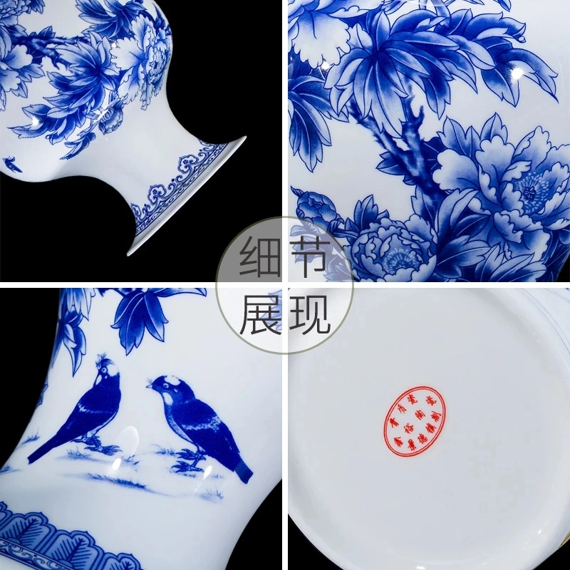 Elegant Jingdezhen Blue and White Porcelain Vases Fine Bone China Vase Peony Decorated High Quality Ceramic Vase 4