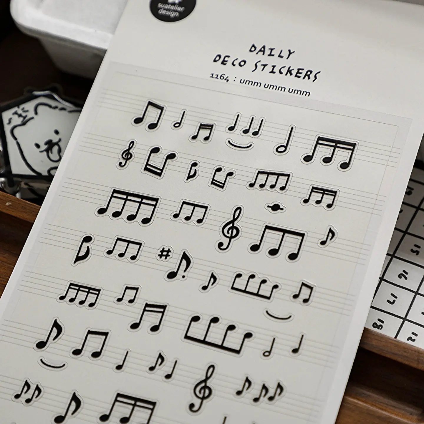 한국어 수입 Suatelier 검은 음표 PVC 스티커스크랩북 장식 문구 DIY 스티커 학교 사무용품 1164