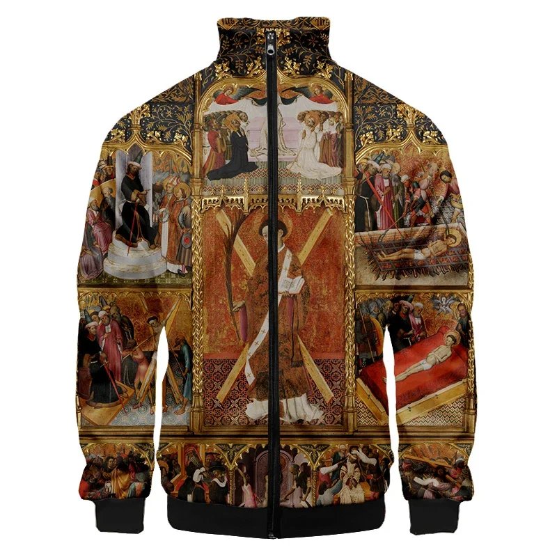 thumbnail image 1 of Chaqueta de hombre con estampado 3D de mural de lujo barroco retro, sudadera de exterior de aristocracia medieval, chaqueta de gran tamaño, abrigo, ropa de calle, 1 of 4