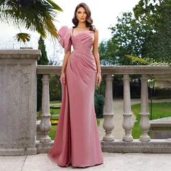 Meetlove Mermaid Evening Dresses One Shoulder Luxury Floor Length Pleats Satin Prom Dress High Side Slit Pageant Party Gowns