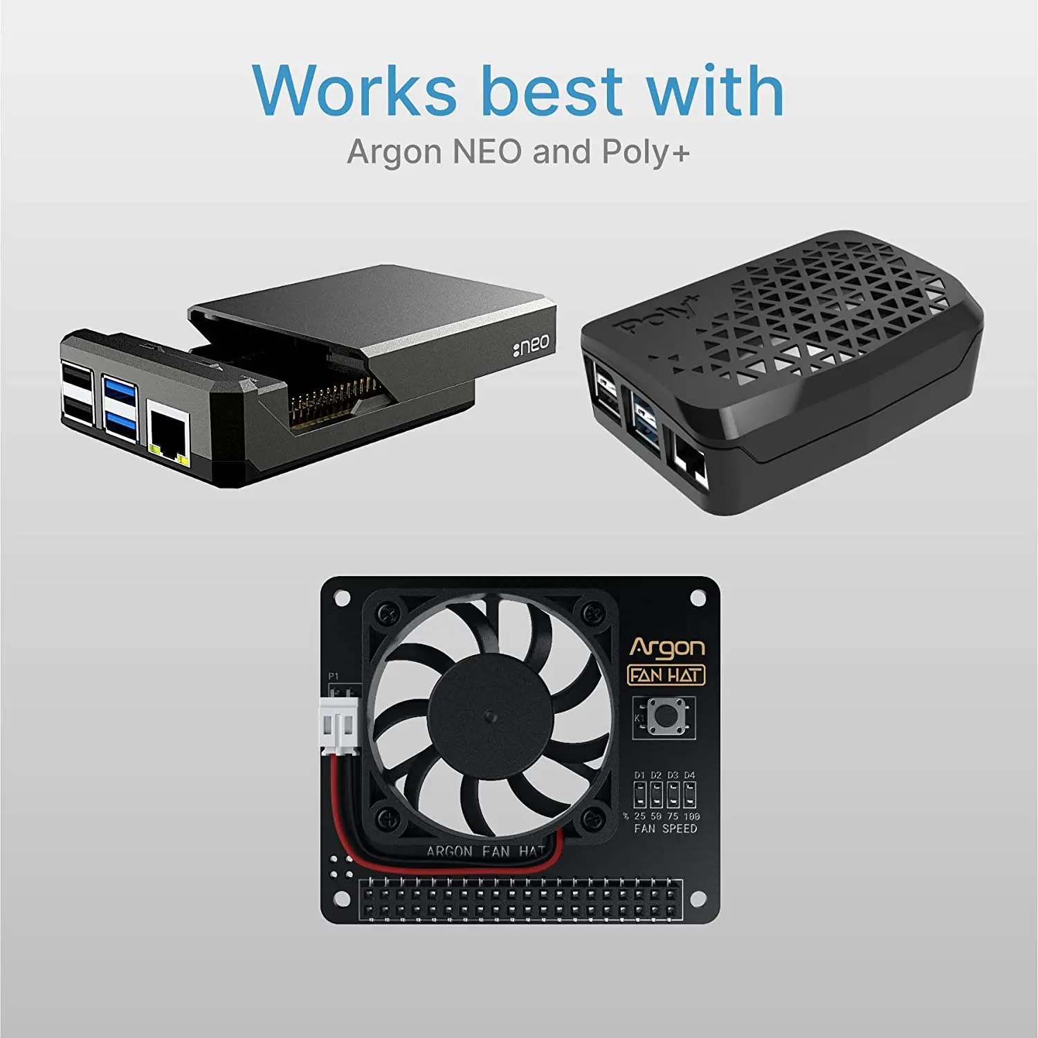 Ventilador de Argon para Raspberry pi com Botão Liga Desliga Pwn Software Ventilador de 40 mm para pi 4b 3b Mais 3b Compatível com Poli Mais Neo - Imagem 4